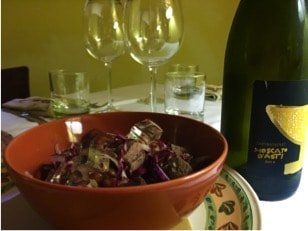 Говядина с бобами и винным желе из Москато д’Асти