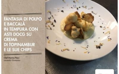 Осьминог с треской в креме из артишоков и шампанского Асти